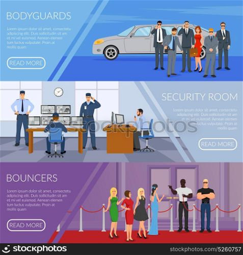 Bodyguard Banners Set. Bodyguard horizontal banners set set with bouncers symbols flat isolated vector illustration