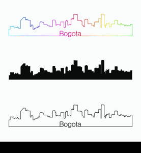 Bogota skyline linear style with rainbow in editable vector file