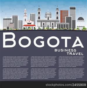 Bogota Skyline with Gray Buildings, Blue Sky and Copy Space. Vector Illustration. Business Travel and Tourism Concept with Historic Buildings. Image for Presentation Banner Placard and Web Site.