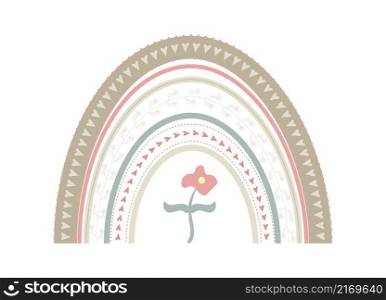 Bohemian cute rainbow vector in pastel colors. Baby abstract, boho rainbows with drops, heart, stars, cloud isolated on white background.
