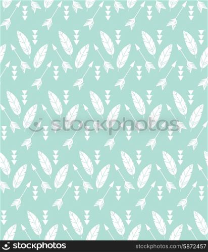 Bohemian feathers and arrows, seamless pattern, vector illustration