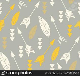 Bohemian feathers and arrows, seamless pattern, vector illustration