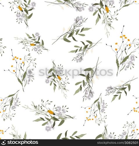 Bohemian flowers pattern, floral hand drawn mix. Seamless vector illustration for fashion, fabric. Scarf prints. Seamless vector illustration for fashion, fabric. Scarf prints. Bohemian flowers pattern, floral hand drawn mix.