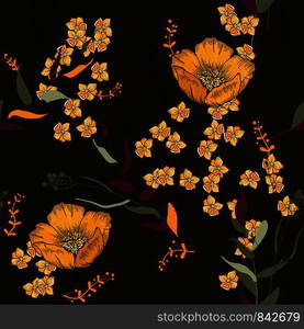 Bohemian flowers pattern. Seamless floral hand drawn mix. Vector illustration