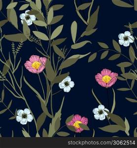 Bohemian flowers pattern. Seamless floral hand drawn mix. Vector illustration. Seamless floral hand drawn mix. Vector illustration. Bohemian flowers pattern.