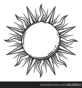 Bohemian sun. Vector tattoo hand drawn illustration.. Bohemian hand drawn sun.