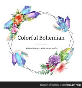 Bohemian wreath design with flower crystal Vector Image