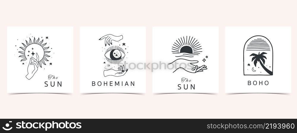 boho background for social media with hand,sun,flower