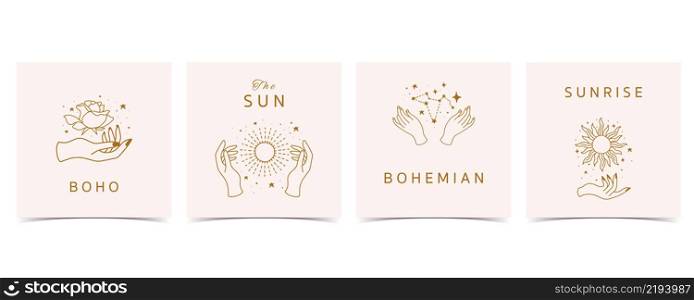 boho background for social media with hand,sun,flower