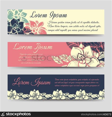 Boho floral banners design set. Boho banners template vector illustration. Floral banners design set