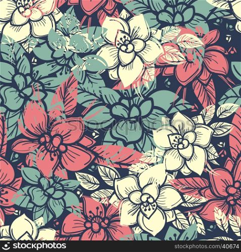 Boho floral seamless pattern. Boho floral seamless pattern with colorful flowers. Vector illustration