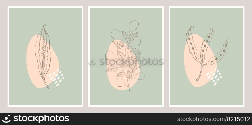 Boho style abstract set background minimalism, doodle, decor.