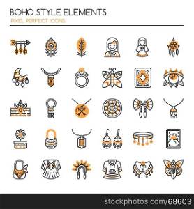 Boho Style Elements , Thin Line and Pixel Perfect Icons