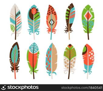 Boho tribal ethnic stylized bird feather vector collection