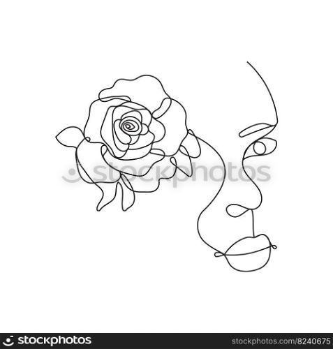 Boho woman beautiful face on abstract wall art vector. Surreal portrait, Girl face in continuous line style. Trendy floral, botanical abstract picture, minimalist art, doodle style for social net.. Boho woman beautiful face on abstract wall art vector. Surreal portrait, Girl face in continuous line style. T