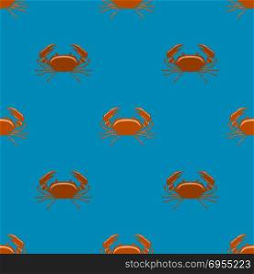 Boiled Sea Red Crab with Giant Claws Seamless Pattern on Blue Background. Fresh Seafood Icon. Delicous Appetizer.. Boiled Red Crab with Giant Claws Seamless Pattern on Blue Background. Fresh Seafood Icon. Delicous Appetizer.