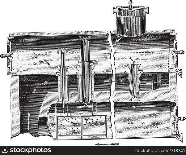 Boiler Dulac has multiple levels, vintage engraved illustration. Industrial encyclopedia E.-O. Lami - 1875.