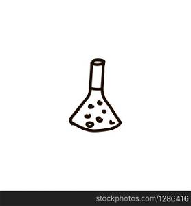 Boiling laboratory glass on white background. Test tube cartoon ink pen Icon sketch style Vector illustration for web logo. Blue laboratory glass on white background vector