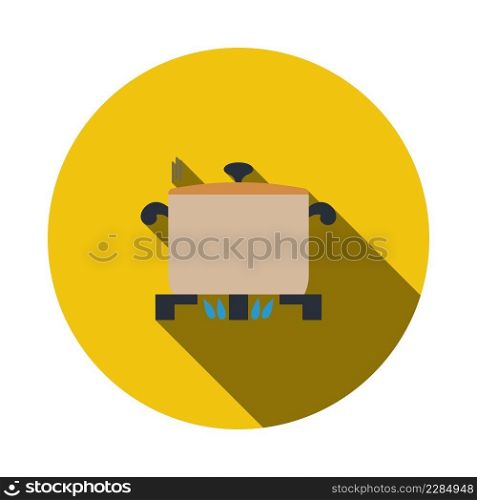 Boiling Pot Icon. Flat Circle Stencil Design With Long Shadow. Vector Illustration.