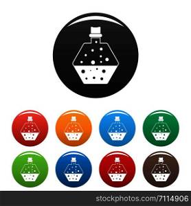 Boiling potion icons set 9 color vector isolated on white for any design. Boiling potion icons set color