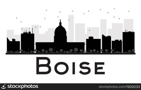 Boise City skyline black and white silhouette. Vector illustration. Simple flat concept for tourism presentation, banner, placard or web site. Business travel concept. Cityscape with famous landmarks