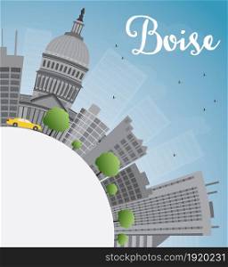 Boise Skyline with Grey Building, Blue Sky and copy space. Vector Illustration