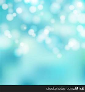Bokeh blue and white Sparkling Lights Festive background with texture. Abstract Christmas twinkled bright defocused. Winter Card or invitation. Vector illustration