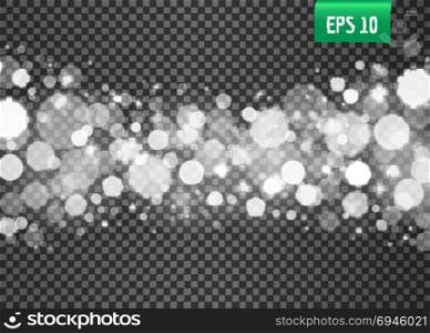Bokeh lights on transparent background. Abstract white bokeh lights on the transparent background, vector illustration