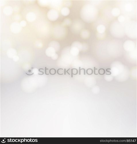 Bokeh silver and white Sparkling Lights Festive background with texture. Abstract Christmas twinkled bright defocused. Winter Card or invitation. Vector illustration