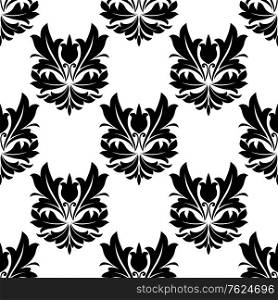 Bold black and white arabesque seamless pattern with large repeat floral motifs in square format suitable for wallpaper and textile. Bold black and white arabesque seamless pattern