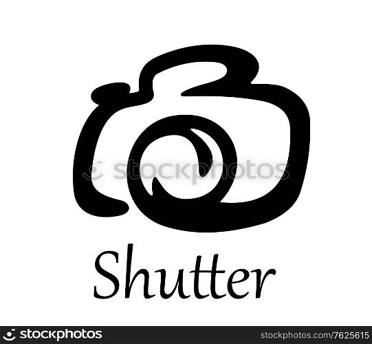 Bold black Photo camera icon with text - Shutter - at the bottom of design for any multimedia or photography design. Photo camera icon