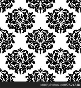 Bold damask style arabesque pattern with a repeat black and white floral motif in a seamless pattern suitable for textile or wallpaper. Bold damask style arabesque pattern