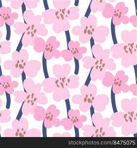 Bold pink flowers on white spring seamless pattern. Dense floral summer background. Bold pink flowers on white spring seamless pattern.
