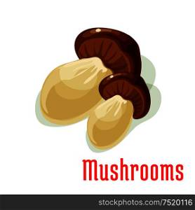 Boletus edible mushroom isolated cartoon icon. Delicious ripe forest porcini with broad brown cap. Healthy vegetarian food, recipe design. Boletus or porcini edible mushroom cartoon icon