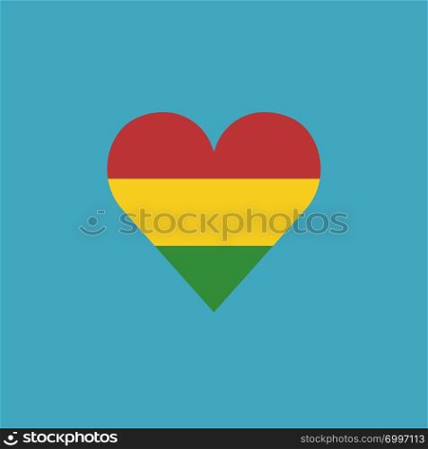 Bolivia flag icon in a heart shape in flat design. Independence day or National day holiday concept.