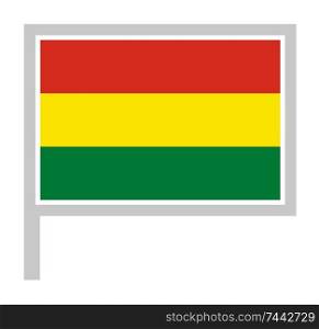 Bolivia flag on flagpole, rectangular shape icon on white background, vector illustration.. flag on flagpole, rectangular shape icon on white background, vector illustration.