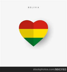Bolivia heart shaped flag. Origami paper cut Bolivian national banner. 3D vector illustration isolated on white with soft shadow.. Bolivia heart shaped flag. Origami paper cut Bolivian national banner