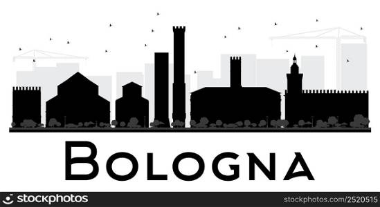 Bologna City skyline black and white silhouette. Vector illustration. Simple flat concept for tourism presentation, banner, placard or web site. Business travel concept. Cityscape with landmarks