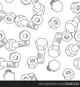 Bolt and nut seamless pattern. Mechanical vector background