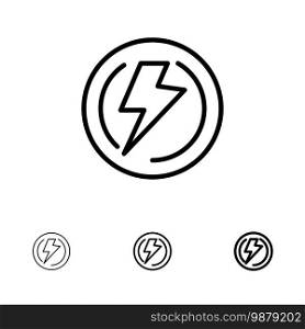 Bolt, Light, Voltage, Industry, Power Bold and thin black line icon set