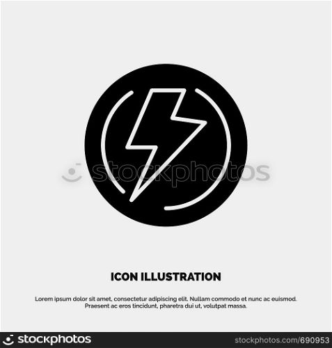 Bolt, Light, Voltage, Industry, Power solid Glyph Icon vector
