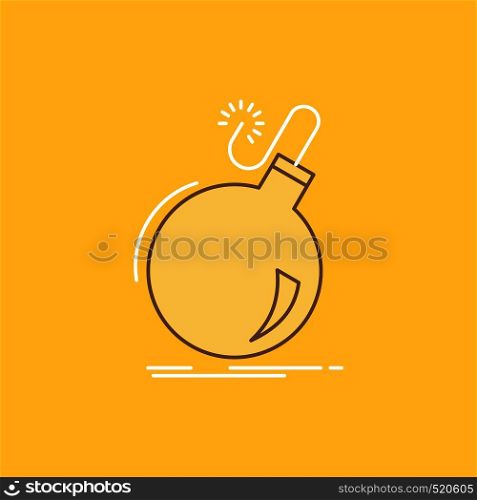 Bomb, boom, danger, ddos, explosion Flat Line Filled Icon. Beautiful Logo button over yellow background for UI and UX, website or mobile application. Vector EPS10 Abstract Template background