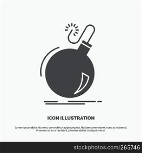 Bomb, boom, danger, ddos, explosion Icon. glyph vector gray symbol for UI and UX, website or mobile application