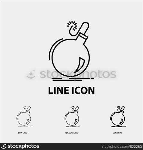 Bomb, boom, danger, ddos, explosion Icon in Thin, Regular and Bold Line Style. Vector illustration. Vector EPS10 Abstract Template background