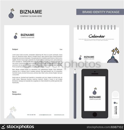 Bomb Business Letterhead, Calendar 2019 and Mobile app design vector template