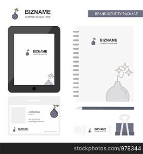 Bomb Business Logo, Tab App, Diary PVC Employee Card and USB Brand Stationary Package Design Vector Template