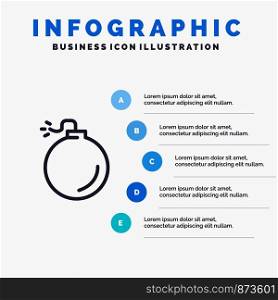 Bomb, Explosive, Explosion Blue Infographics Template 5 Steps. Vector Line Icon template
