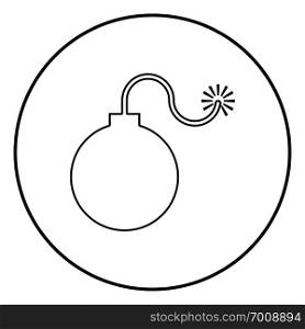 Bomb explosive military Anicent time bomb Weapon with fire spark concept advertising boom icon black color outline vector illustration flat style simple image in circle round