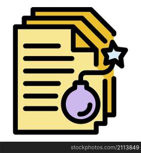 Bomb fraud documents icon. Outline bomb fraud documents vector icon color flat isolated. Bomb fraud documents icon color outline vector