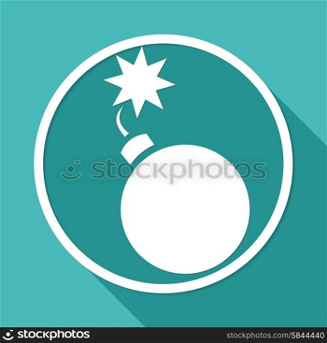 Bomb icon on white circle with a long shadow